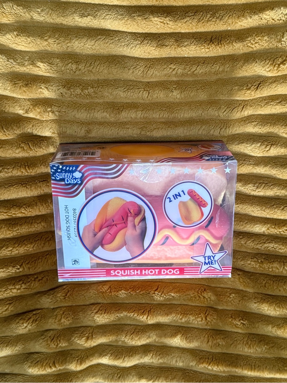 Sunny Days Squish Hot Dog 2-in-1 Tactile Squishy Squeeze Toy Yellow Orange NEW